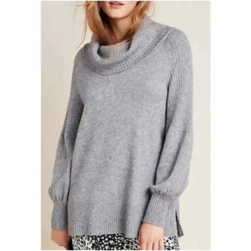 Anthropologie Paloma Balloon Sleeve Cowl Neck Gray Sweater Size XS